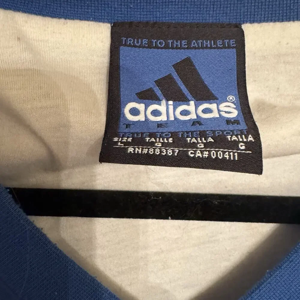 Vintage Adidas V-Neck Pullover Windbreaker‎ Jacket Royal Blue Black 3-Stripe